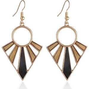 Wooden Geometric Shaped Boho Dangle Statement Vintage Dainty Earring for Women